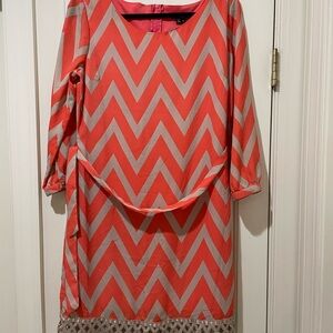 Sequin Hearts Tan and Orange Sheath Dress with Dolman Sleeves